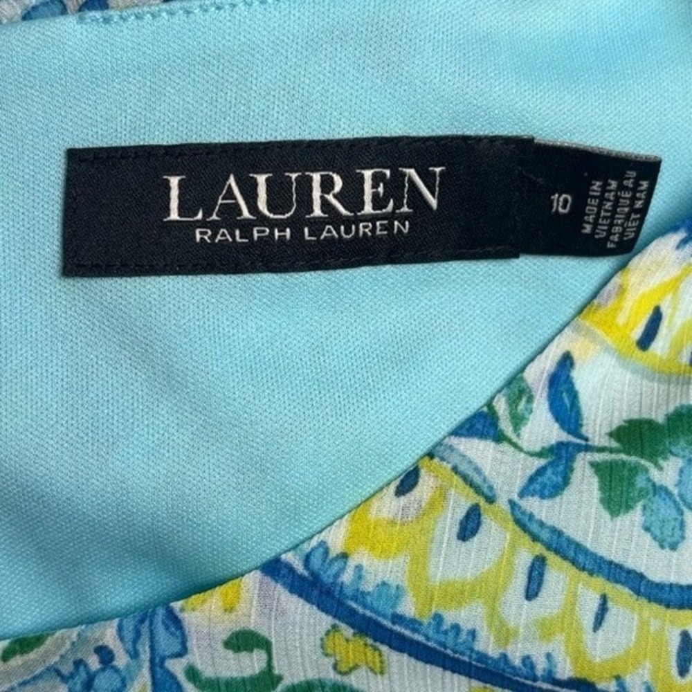 Lauren Ralph Lauren Paisley Tiered Ruffle Sleeveless Dress Blue Green Yellow 10 - Picture 7 of 10